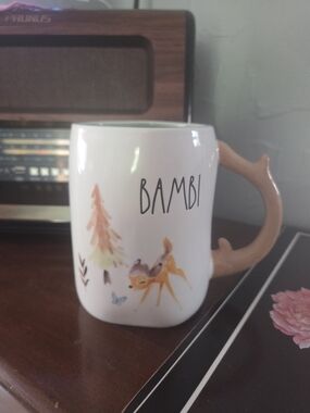 Rae Dunn Bambi Mug with Brown Antler Handle and White Body